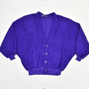VTG Kathleen for Sweet Herb Women Cardigan Sweater Wool Purple L USA Made Padded